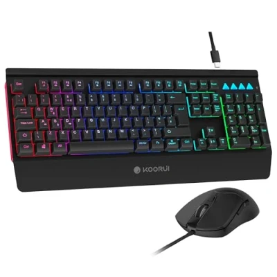 Image of KOORUI Gaming Keyboard Mouse Set, 104 Keys QWERTY Layout with Palm Rest Ghosting Protection Keyboards USB Cable 12 Multi Media for Windows MacOS Linux Black