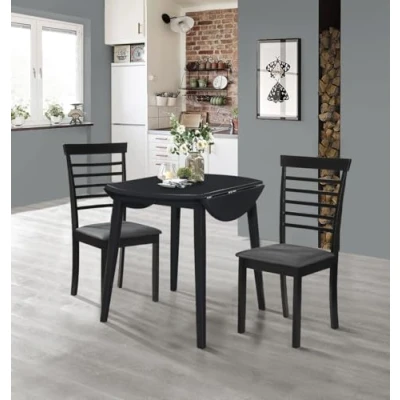 Image of Hallowood Furniture Ledbury Small Dining Table &amp; Chairs for 2 in Black, Drop Leaf Chairs, Wooden Foldable and Kitchen Room Set