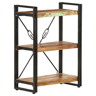 Image of vidaXL 3 Tier Bookcase Industrial Style Reclaimed Wood and Steel Frame Bookshelf for Home or Office