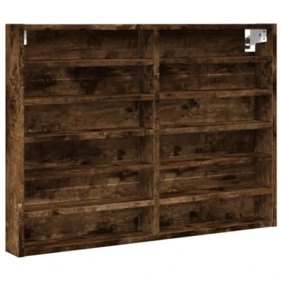 Image of vidaXL Vitrine Cabinet Floating Shelf Wall Smoked Oak Engineered Wood, 80x8.5x58 cm, Modern Design, Versatile Use in Bedrooms, Living Rooms, Hallways