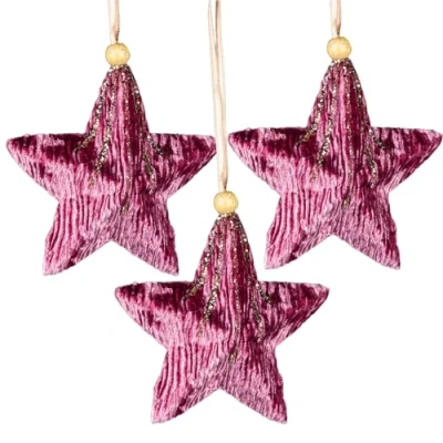 Image of 3Pcs Pink Burgundy Star 10.5cm Christmas Tree Hanging Decorations Festive Decorative Ornaments Fairy Tale Themed Xmas Pendant