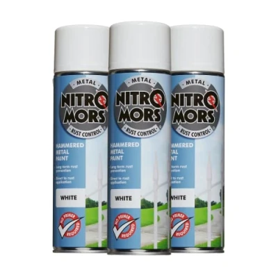 Image of Nitromors Hammered Finish Metal Paint White 500ml Aerosol 3 Pack Protection Against Rust and Corrosion Superior Coverage NOW500