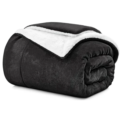 Image of Aspire Homeware Sherpa Fleece Blanket Throws for Sofas Double Size Soft Fluffy Thick Black Bed Throw Microfiber Sofa (150 x 200 cm)