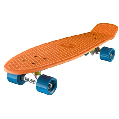 Image of Ridge Skateboards Children Kids Big Brother Large Retro Cruiser Orange/Blue Wheels, 27 Inch