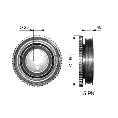 Image of 68119587AA, K68119587AA Crankshaft Pulley GATES TVD1052 150mm without accessories PowerGrip FIAT: Grande Punto Hatchback, Panda II Hatchback