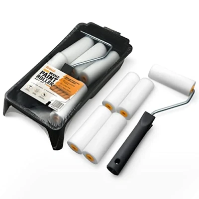 Image of RAULDE 7 Pieces Mini Paint Roller Set Includes a Tray, Rollers &amp; Sleeves for Painting Walls, Edges Ceilings