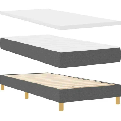 Image of vidaXL Box Spring Bed with Mattress in Dark Grey, 100x200 cm, Fabric
