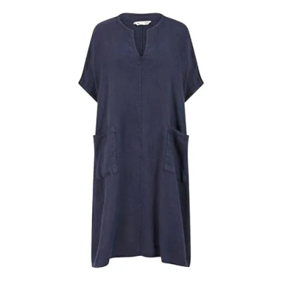 Image of Yumi Womens Navy Italian Linen Tunic With Front Pockets Size Small