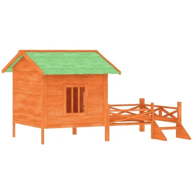 Image of vidaXL Large Brown/Green Dog Kennel Solid Pine Wood, Waterproof Outdoor Safe Haven for Pets, Multiple use, Easy Assembly, Entrance