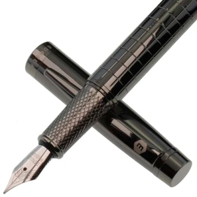 Image of Edgedale Kirkbeck Fountain Pen, Smooth Flow Medium Nib, with 2 Black Ink Cartridges, Refill Piston Converter, Pen Sleeve Case, Gift Box Gunmetal Grey