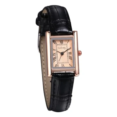 Image of JewelryWe Small Women Leather Watch: Square Face Analog Quartz Watch Simple Elegant Casual Dress