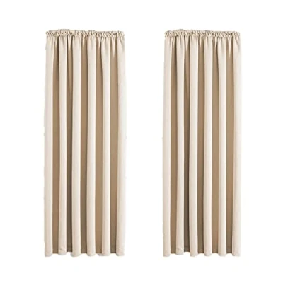 Image of Aspire Homeware Blackout Curtains for Living Room Pencil Pleat Cream Bedroom &amp; Drapes Window Treatments Pair of Thermal 66x54 Drop Super Soft Black Out Curtain + Tiebacks