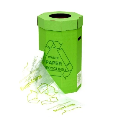 Image of Acorn Green Paper Recycling Bin for Recycled Waste Capacity 60 Litres 360mm x 677mm Ref 402565 (Pack of 5) Made in the UK a lower carbon footprint