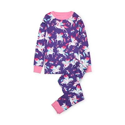 Image of Hatley Girl&#039;s Organic Cotton Long Sleeve Pyjama Set, Rainbow Winged Unicorns, 5 Years