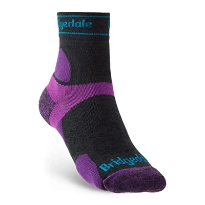 Image of Bridgedale TRAIL RUN Ultralight T2 Merino Sport 3/4 Crew Women&#039;s Large Charcoal/Purple