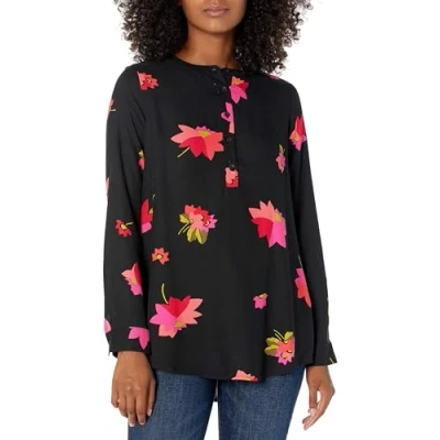 Image of Amazon Essentials Women&#039;s Long Sleeve Woven Blouse, Black Pink Floral, S