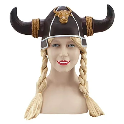 Image of Bristol Novelty BH210 Viking Helmet Plaits 1 Piece Multicoloured One Size Adult, Womens, Brown &amp; Blonde
