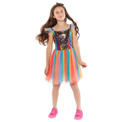 Image of amscan 9918400 Child Girls Rainbow Dress Fancy Costume (Age 10 12 Years)