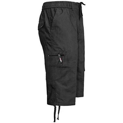 Image of MENS COTTON CARGO MULTI POCKET 3/4 SHORTS SMART M L XL XXL 3XL NEW COOL (medium 32 34 waist, BLACK)