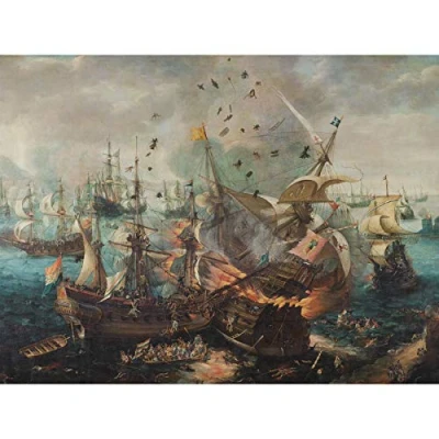 Image of Artery8 Van Wieringen Battle Of Gibraltar 1607 Painting Large Wall Art Poster Print Thick Paper 18X24 Inch