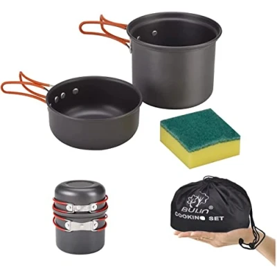 Image of Bulin 24/12/9/4 Pcs Camping Cookware Mess Kit Nonstick Backpacking Cooking Set Lightweight CookwareSets Outdoor Cook Gear for Family Hiking Picnic (BL_BL200 C7_Black), One Size