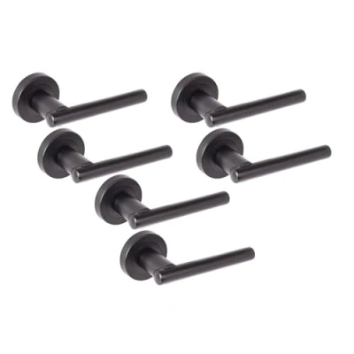Image of HANDLEZONE® 3 Sets Solus Lever On Round Rose Door Handles, Internal Passage Latch Handles Black Matt