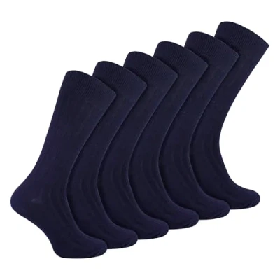 Image of 6 Pairs Multipack Mens Ribbed Dress Socks Sock Snob Breathable Crew Cotton (6 11, Navy)