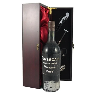 Image of 1966 Fonseca Vintage Port presented in a silk lined wooden box with four wine accessories 1 x 700ml
