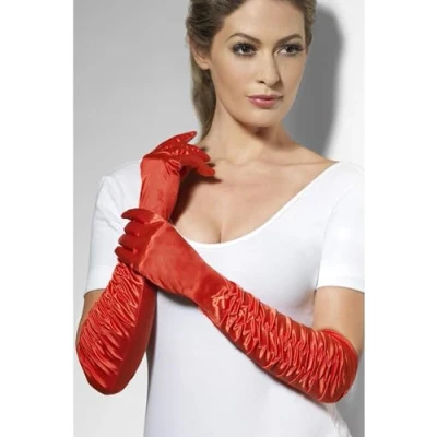 Image of Smiffys Temptress Gloves, Red Long, Fever Gloves Fancy Dress, Dress Up Accessories