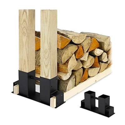 Image of Relaxdays Firewood Stacking Aid Set of 2, DIY Wood Rack for 2x4s, Storage Stand, Coated Steel, Black, 16 x 34 10 cm,10028793