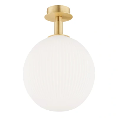 Image of Paloma 25cm Globe Ceiling Light Opal Matt (Fluted), Brushed Brass