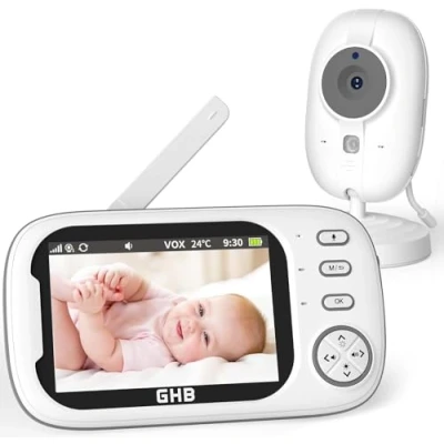 Image of GHB Baby Monitor with Camera and Night Vision 3.5 inch Video Camera, VOX Mode, 2 way Talk, 8 Lullabies, Temperature Alert, Feeding Reminder