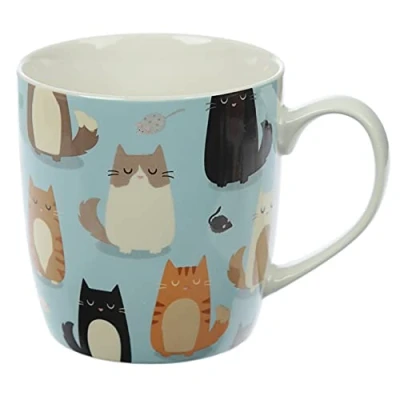 Image of Puckator Feline Fine Cat Porcelain Tea Coffee Mug Funny Home Accessories Cute Gifts for Girlfriend Large Mugs Men Women Hot Drinks Cups Presents Secret Santa Gift Cup Set