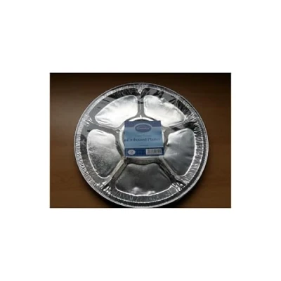 Image of 35cm Round Lazy Susan Embossed Foil Platter Serving Dish Aluminum Silver Tray 2pk