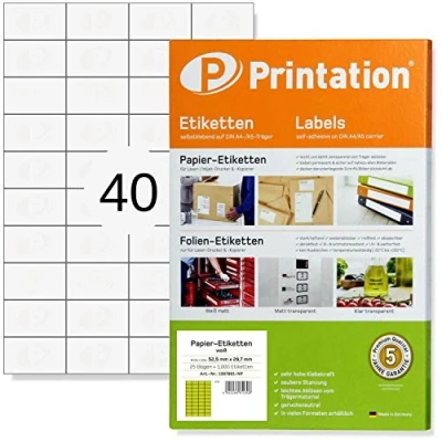 Image of Printation Printer Labels A4 52.5 x 29.7 mm 1000 White Stickers 25 Sheets 4x10 / 40 Blank per Sheet Amazon FBA Labels/Barcode Stickers/Amazon 4461 3651