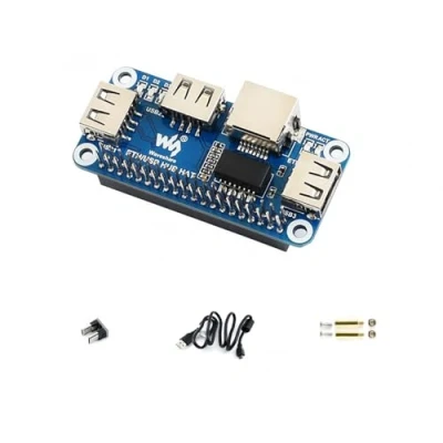Image of Waveshare Ethernet/USB HUB HAT for Raspberry Pi, 1x RJ45 Ethernet Port Based on RTL8152B Chip, 3x USB Ports Perfectly Fit the Zero/Zero W/Zero WH