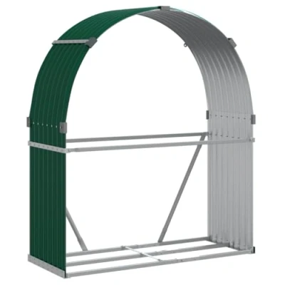 Image of vidaXL Green Galvanised Steel Log Holder Firewood Rack Stand, Outdoor/Indoor Wood Storage, Spacious &amp; Stable, Easy Install