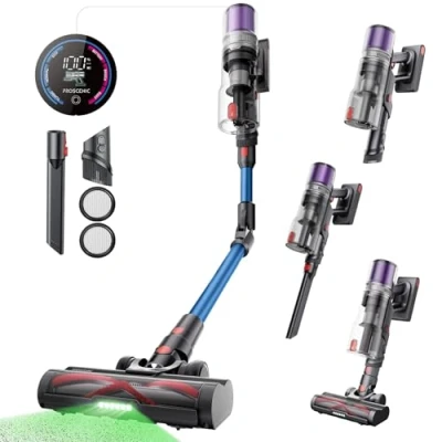 Image of Proscenic Cordless Vacuum Cleaner, 45KPA 55Mins Runtime, 180Bendable Wand, Powerful Stick with Anti Tangle Brush, Hang and Charge, Rechargeable Lightweight Wireless Hoover, Pet Hair, P16(Blue)