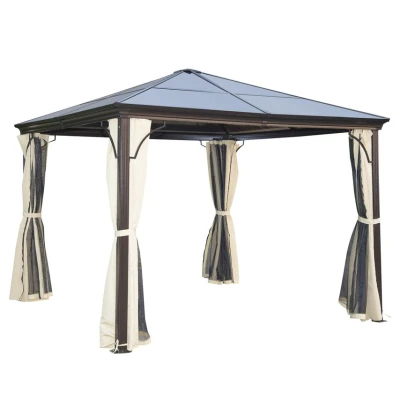 Image of Outsunny Hardtop Gazebo Canopy with Mosquito Netting Polycarbonate Roof Aluminium Frame01 0871