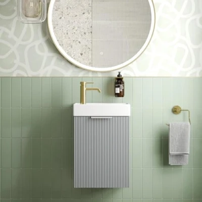 Image of BAYSTONE® Fluted 400mm Wall Hung Vanity Unit with Basin Sink Bathroom Storage Cabinet Cupboard Grey