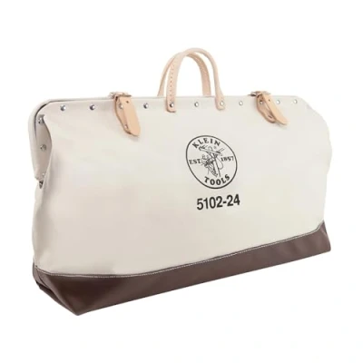Image of Klein Tools 5102 24 Heavy Duty Tool Bag, Canvas Bag for Storage ,White/Tan ,61 cm