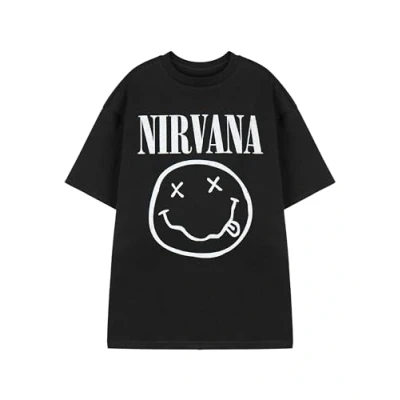 Image of Nirvana Mens T Shirt Adults Short Sleeve Graphic Tee in Black Classic Grunge Distressed Band Logo Print Apparel Top Vintage Rock Merchandise Gift