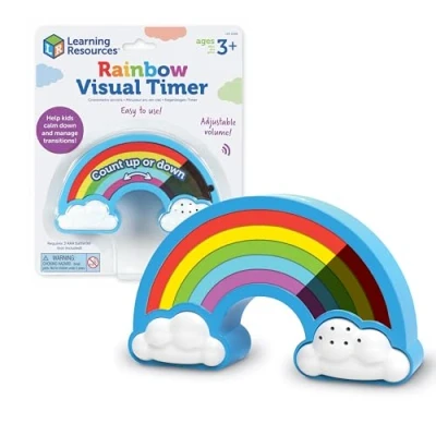 Image of Learning Resources Rainbow Visual Timer for Kids, Sensory Autism, ADHD, 5 Time Increments, Light or Dark Mode, Ages 3+