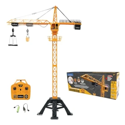 Image of Lexibook RCP35, Crosslander Pro, RC, Remote controlled tower crane, Height 1.28 m/4.20 ft, Lifts up to 500g /1.10 lb, Multidirectional, Sound and light effects, Yellow, One size