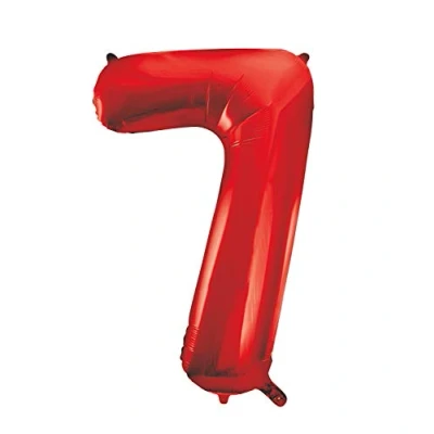 Image of Red Number 7 Shaped Large Foil Balloon (86cm) 1 Piece Perfect for Birthday Parties and Special Events