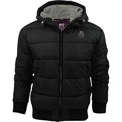 Image of 2k17Oct Mens Crosshatch Quilted Padded Hood Jacket Fleece Lined Winter Coat Zip Pockets[Black,M]