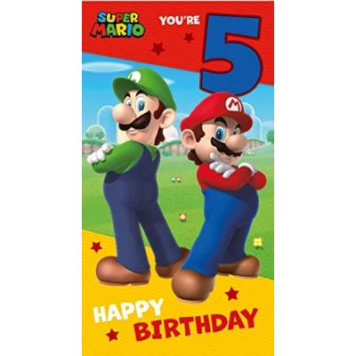 Image of 5th Birthday Card, Card for Birthday, Super Mario