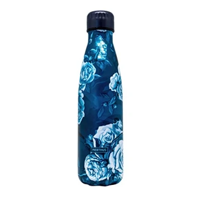 Image of NERTHUS FIH 776 Double Wall Thermal Bottle Large Flowers Design Blue 500 ml, Stainless Steel, BPA Free, 18/8