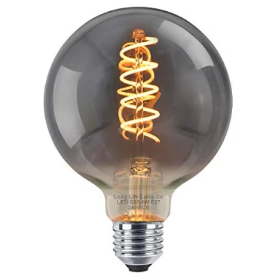 Image of Long Life Lamp Company Industrial Vintage LED Light Bulb E27 Coil Spiral Filament Grey Smoked Glass Retro Edison Classic G95 4w Globe
