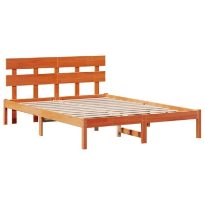 Image of vidaXL Bed Frame with Headboard Wax Brown 140x200 cm Solid Wood Pine